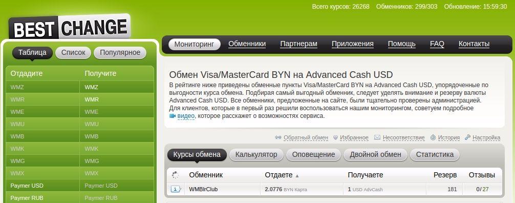 Переклад з картки Visa-MasterCard BYN на Advanced Cash USD - де вигідніше обміняти - www.bestchange.ru