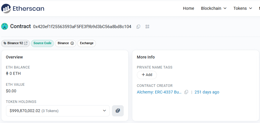 Binance 2025: Still the King of Crypto or Losing the Throne? Regulation & Security Review 1 https://etherscan.io/address/0x420ef1f25563593af5fe3f9b9d3bc56a8bd8c104